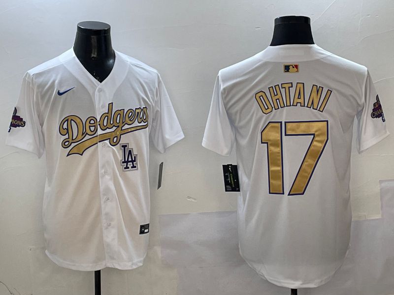Men Los Angeles Dodgers #17 Ohtani White Champion gold character 2025 Nike MLB Jersey style 26->los angeles dodgers->MLB Jersey